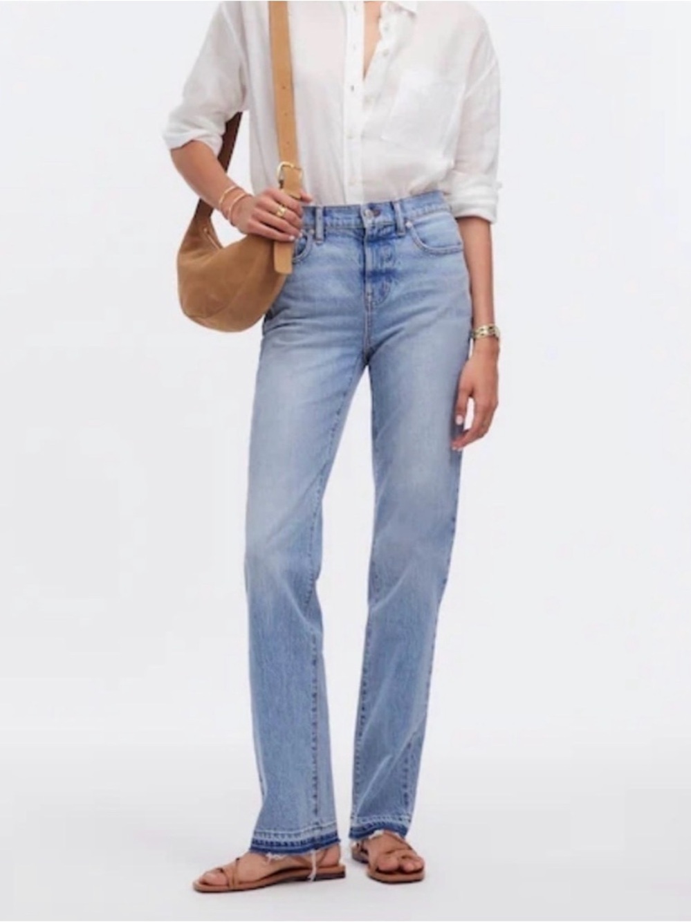 Madewell Mid-Rise '90s Straight Jean Light Wash Frayed Let Down Hem 23P preppy